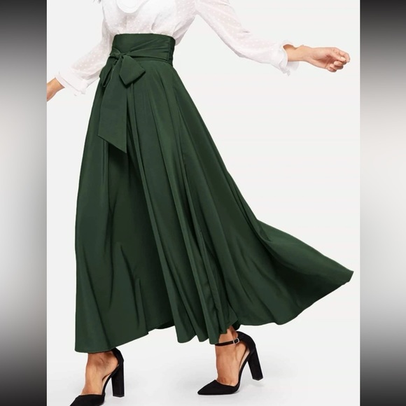 Boho high waisted zip back belted swing maxi skirt - Picture 4 of 5